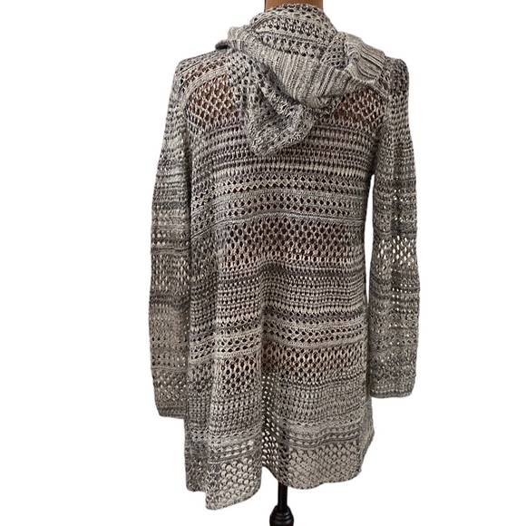 Paper Crane cotton blend open knit marled longline hooded cardigan size M - Picture 2 of 13